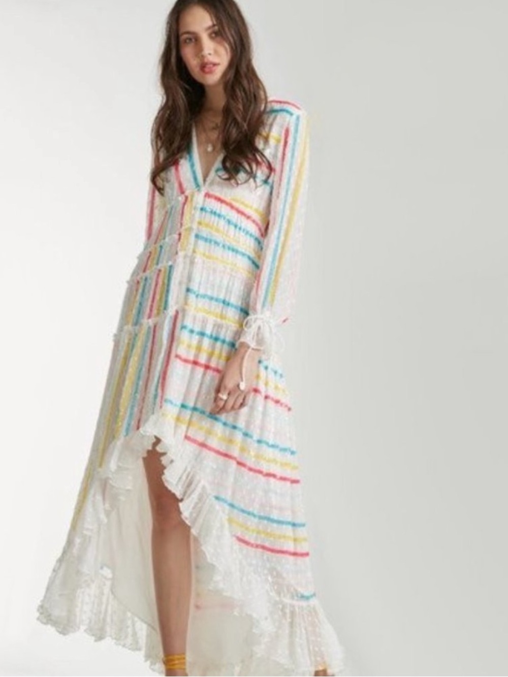 NWT high low maxi dress Rococo Sand size S fully embellished with rainbow sequin